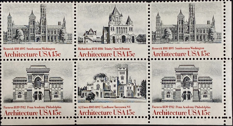 Scott US 1841a (1838-1841): US Architecture, Block of 6, MNH OG, FREE Shipping! - Image 1 of 2