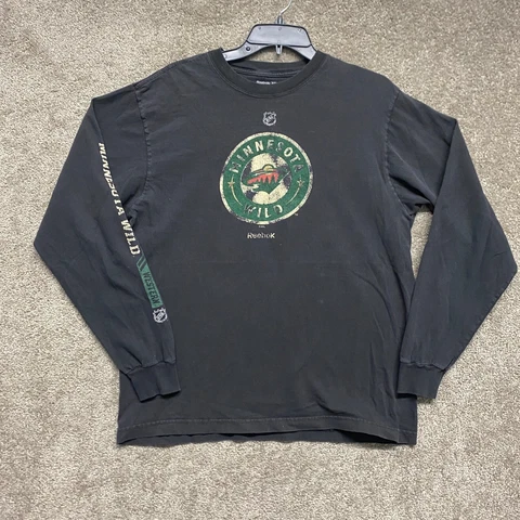 Vintage Minnesota Wild Shirt Mens Medium Black NHL Hockey Long Sleeve Reebok Cover