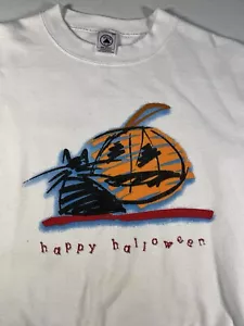 Vintage Halloween Sweatshirt Cat Pumpkin Graphic Made In USA Grannycore Hip Hop - Picture 1 of 12