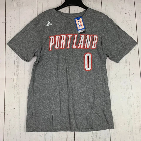 Portland Trail Blazers Lillard 0 NBA Large Adidas Casual T-Shirt Gray New Men Cover