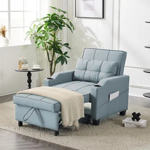 Adjustable 3-in-1 Sleeper Sofa Bed Pull Out Chair with USB Port & Cup Holder - Picture 1 of 27
