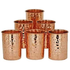 Pure Copper Glass Set, Handcrafted Hammered Cups for Health Benefits - Pack Of 6 - Picture 1 of 4