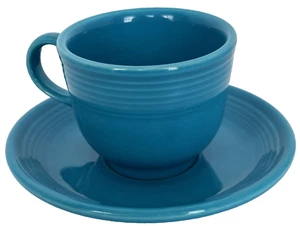 Taza de té y platillo Fiesta azul pavo real 2007 vajilla retro VVC - Imagen 1 de 11