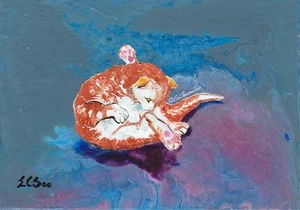 Cute Kitty Art "Cat Gestures #3" Original Acrylic Abstract Painting - Picture 1 of 2