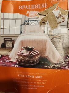 Opal House Pink Twin/Xl Eyelet Fringe Quilt