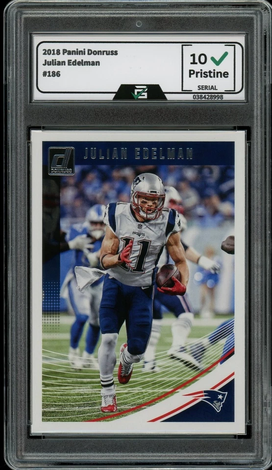 2018 Panini Donruss Julian Edelman GRADED 10 Gem Mint #186 New England Patriots - Image 1 of 2