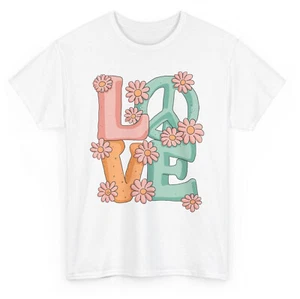 Retro Peace Sign Hippie T-shirt - 60s 70s Love Men Women Graphic Tee - Picture 1 of 53