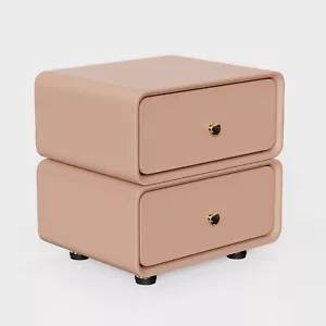 Cute Khaki Bedroom Nightstand Modern Bedside Table End Side Desk with 2 Drawers - Picture 1 of 14
