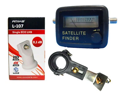 Amiko 0.1dB Ku Satellite LNB + Universal Single Bracket + Signal Meter FTA New! - Image 1 of 4