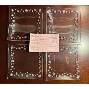Pampered Chef Glass Square Pink Daisy Dessert Plates #2818 (Set of 4) 6 Inch - Picture 1 of 8