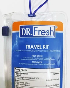 Dr. Fresh Travel Kit Spazzolino/Dentifricio/Tappo/Borsa Riutilizzabile Viaggio Conforme TSA - Foto 1 di 3