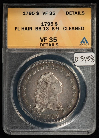1795 $1 Flowing Hair Silver Dollar - BB-13 B-9 - ANACS VF 35 Dets - B3458 Cover