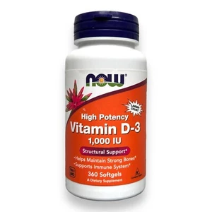 NOW FOODS Vitamin D-3 1000 IU - 360 Softgels, Exp 10/2025, NEW & SEALED - Picture 1 of 3