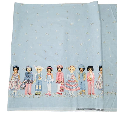 Vinatge Paper Dolls By Patty Reed Fabric Blue 45"× 2 yds Border Print 2 yards - Image 1 of 4