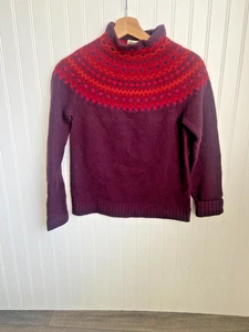 Suéter de lana Eddie Bauer Fair Isle para mujer talla XS rosa manga larga cuello falso - Imagen 1 de 5