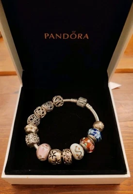 Pandora Armband 18cm 925 Silber mit 13 Charms - Bild 1 von 4