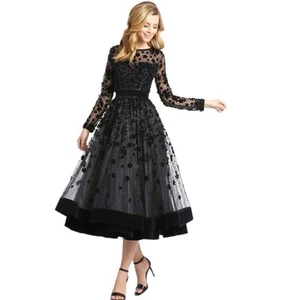Mac Duggal schwarz hochgeschlossen Langarm Kleid Gr. 12 neu - Bild 1 von 13
