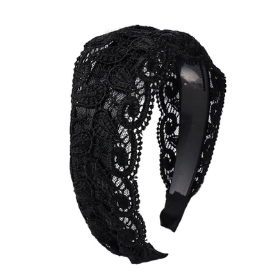 Black Wide Lace Headband Hair Band Elegant Trendy Headband Elastic Hairbands wit Foto 1 de 4