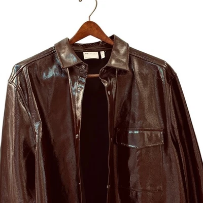 ASOS Men's Faux Leather Overshirt (XL) Brown/Burgundy - Image 1 of 4