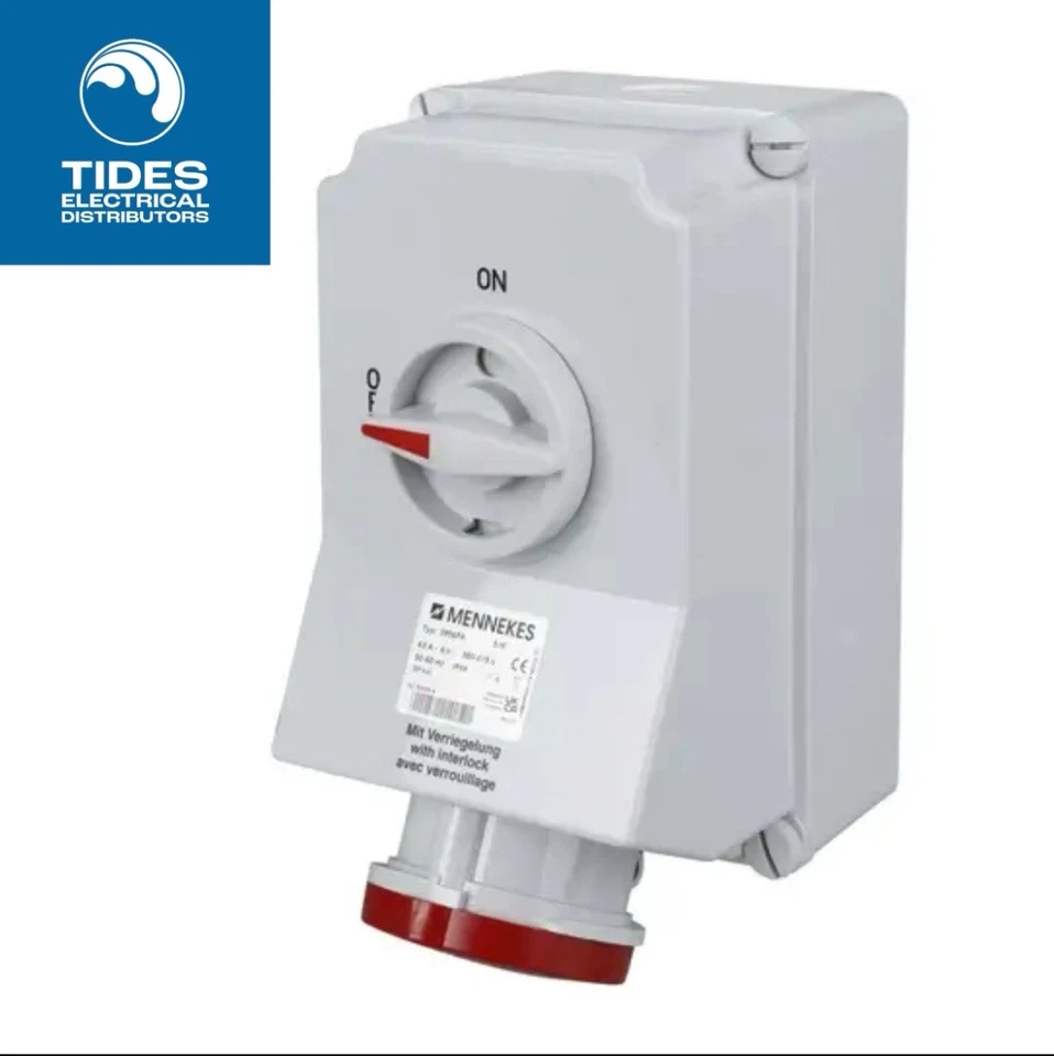 Mennekes 63A 3P+N+E 415V Interlocked Switched Socket with Pilot Pin IP44-5956PA - Image 1 of 1