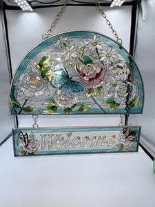 Amia schönes Buntglas Willkommensschild Schmetterling Sonnenfänger hängend Sonnenfang - Bild 1 von 13