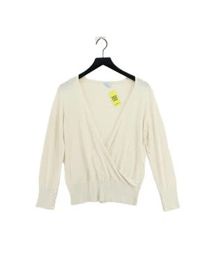 Oasis Women's Jumper UK 10 Cream Cotton with Viscose V-Neck Pullover - Image 1 of 4