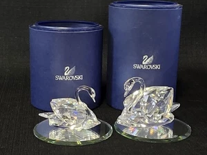 Pair Swarovski Crystal Swan Figurines Sm, Lg - Picture 1 of 9