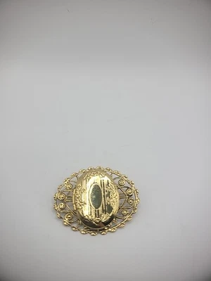 Broche Pin Medallón Vintage Tono Dorado Filigrana Ovalado Joyería Disfraz Foto 1 de 4