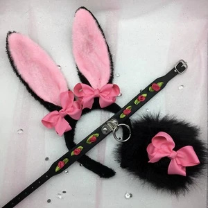 Conjunto Personalizado Negro Rosa Conejo Conejo BDSM DDLG PetPlay Orejas Cuello Cola - Imagen 1 de 1