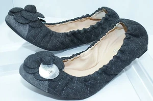 New Chanel Women's Shoes Flats Size 37 Ballet Gray Floral - Picture 1 of 12