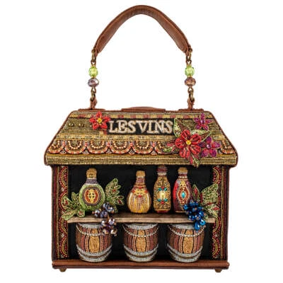 Bolso de mano Mary Frances Open Bar Wine Barrels de cuero con cuentas dorado marrón NUEVO Foto 1 de 4