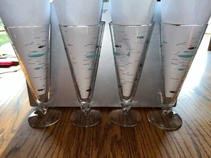 Libbey MCM 4 Atomic Fish Pilsner Glasses Turquoise Aqua Gold 1950's Cool - Afbeelding 1 van 9