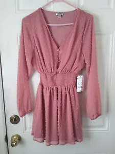 Justify Kleid Gr. M Dusty Rose Neu mit Etikett gefüttert LS gesmokte Taille kurzes Kleid co1518 - Bild 1 von 6