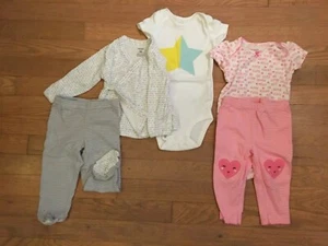 Carters 9m Baby Mädchen Outfits grau weiß Streifen Worte rosa Herzen - Bild 1 von 10