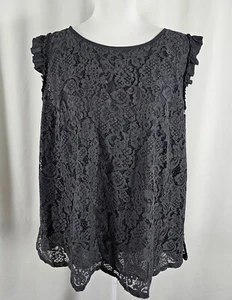 Ann Taylor Loft Womens Lined Blouse Sleeveless Gray Lace 16W - Picture 1 of 6