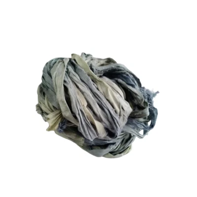 Sari Silk Ribbon super bulky yarn -Silver -Sari Silk Ribbons - Silk Strips - Image 1 of 4