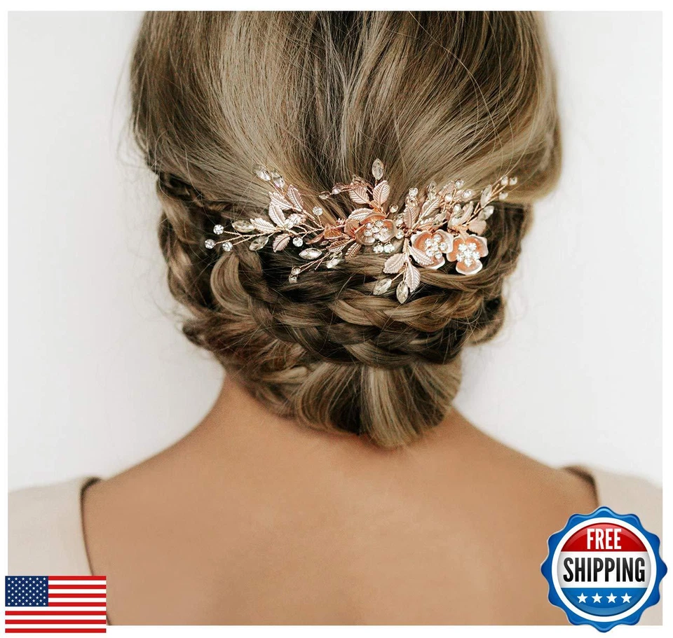 SWEETV Metal Hair Comb, Rhinestone Bridal Hair Clip - Handmade Wedding Hair A - Image 1 of 4