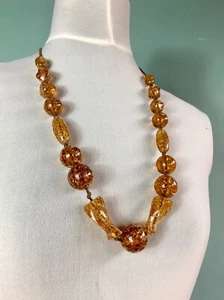 Vintage Necklaces Costume Jewellery Statement Blogger Amber Crackle Bead Retro - Picture 1 of 4