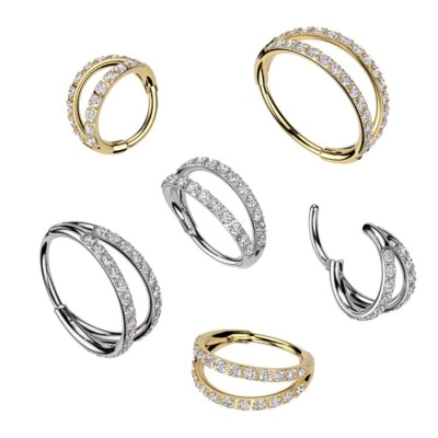 Implant Grade TITANIUM Hinged Segment Ring Crystal Double Hoop Earring Nose 6mm - Image 1 of 3