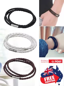New Fashion Men Women Three Laps PU Leather Bracelet Wristband Bangle Punk 1pc - Picture 1 of 6