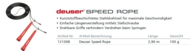 Deuser Speed Rope Springseil 121008 längenverstellbar Boxen Fitness Schule NEU! - Bild 1 von 4