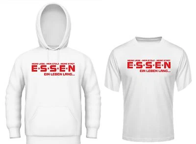 Fan T-Shirt oder Kapuzensweat weiß rot Essen EIN LEBEN LANG Ultra Hoodie Trikot