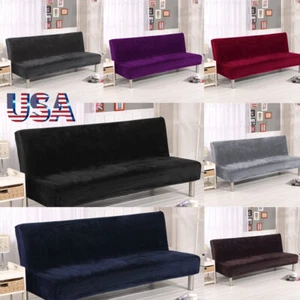 Plüsch Armlos Schlafsofa Bezug Stretch Schonbezug Futonschutz Maschinenwaschbar - Bild 1 von 40