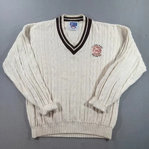VTG Cleveland Browns Cable Knit Sweater Mens XL Beige Pullover Made in USA 80s - Picture 1 of 9
