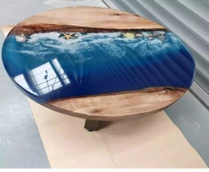 Ocean Wave Blue Epoxy Resin Art Center Sofa & Bedsaid Table Garden Furniture Dec - Picture 1 of 9