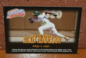 BASEBALL CARD FLEER '97 - '98 MILLION DOLLAR MOMENTS RICKEY HENDERSON