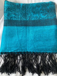 Unbranded Beautiful Royal Blue Wrap w/Black Tassels Soft Long 72 x 27 inches - Picture 1 of 8