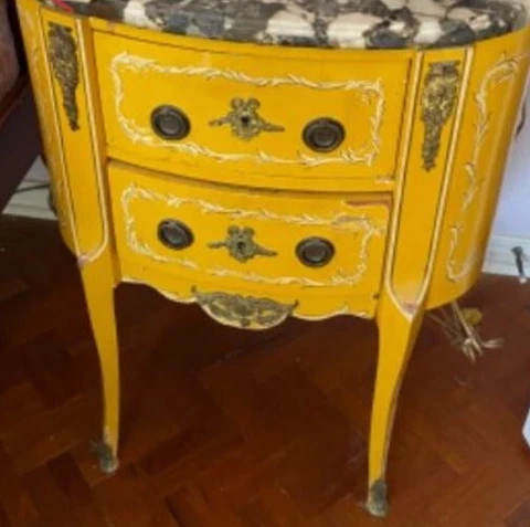 Vintage Pair of Hollywood Regency Marble Topped Venetian Commodes Cover