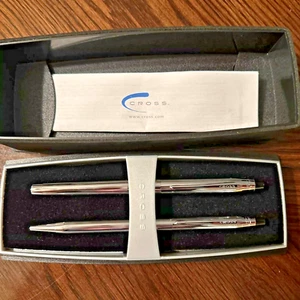 Cross Century Rollerball & Ballpoint Pen Set Chrome New In Box 3525g Made In Usa - Picture 1 of 5