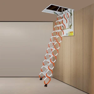 Orange& White 11 Steps Attic Ladder, Pull Down Attic Stairs, Folding Ladder - Picture 1 of 18